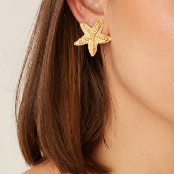NEW Ben - Amun Costa Earrings Starfish Clip-On Earrings 24K Plated Gold - Picture 1 of 3